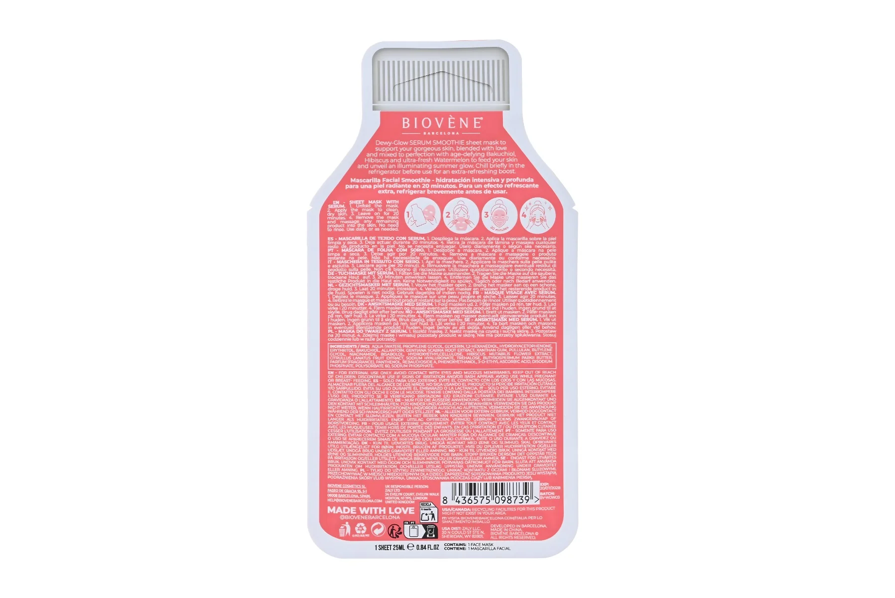 BIOVÉNE Watermelon + Bakuchiol Dewy-Glow plátýnková maska 25 ml