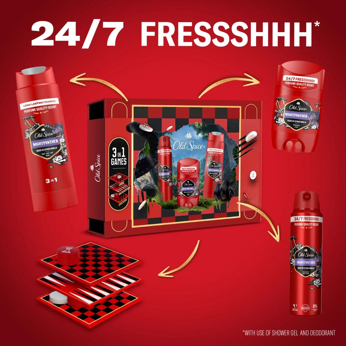 Old Spice Xmass sada Night Panther deodoranty a sprchový gel 3 ks