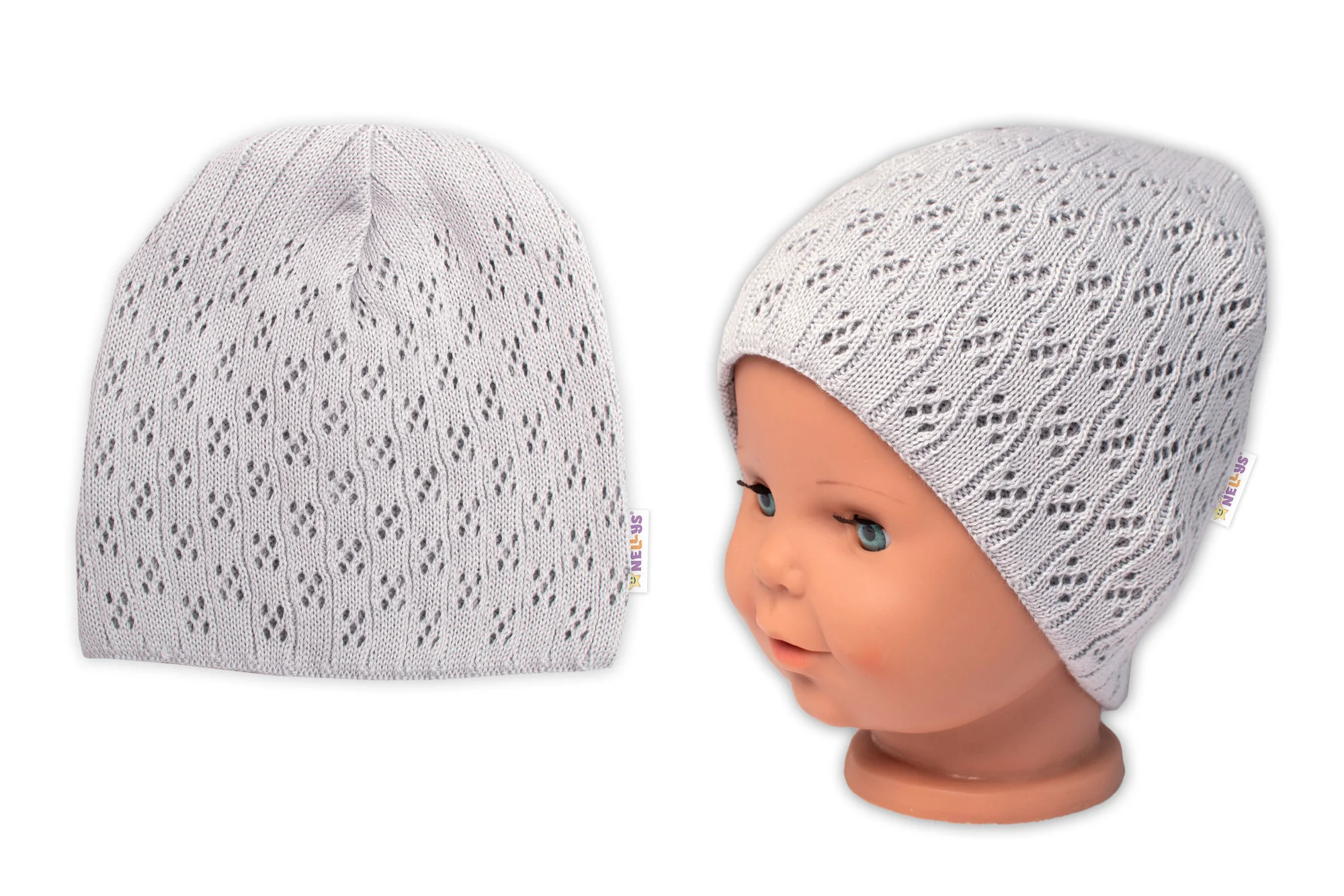 Baby Nellys Ažurková čepice, dvouvrstvá, bavlna, šedá, vel. 104/110
