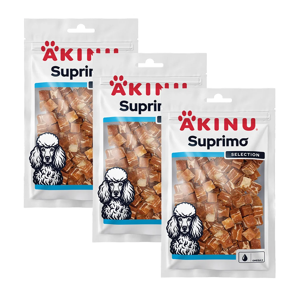 Akinu SUPRIMO SELECTION Losos kostky pamlsek pro psy mramorovaný 75 g MTP 3 ks
