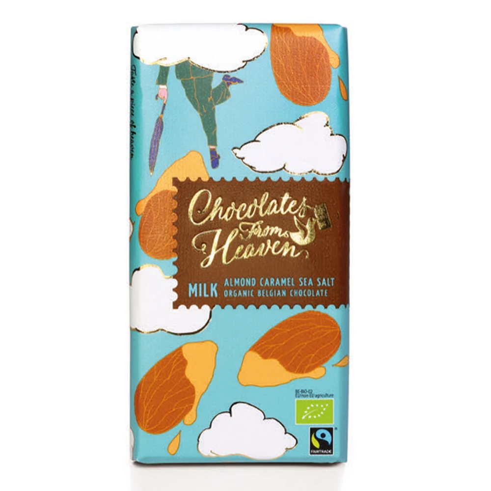 Chocolates from Heaven BIO mléčná čokoláda s karamelizovanými mandlemi a mořskou solí 37% 100 g