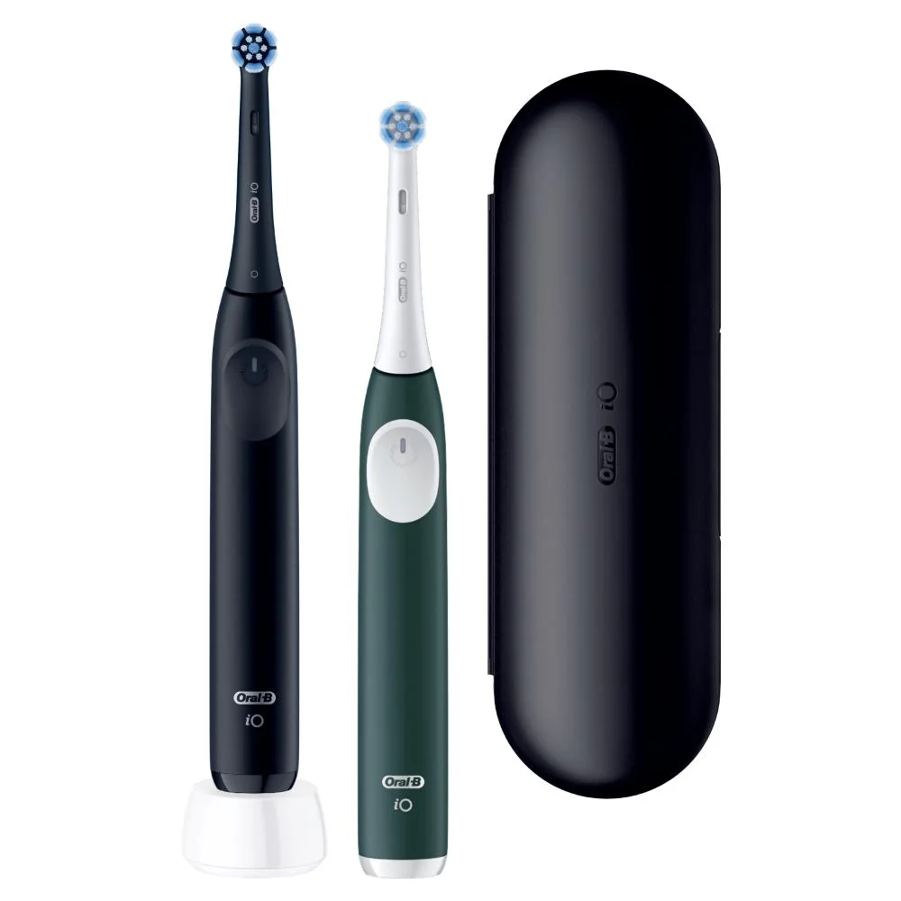 Oral-B iO 2 Duo + cestovní pouzdro elektrické zubní kartáčky černý + lesní zelená