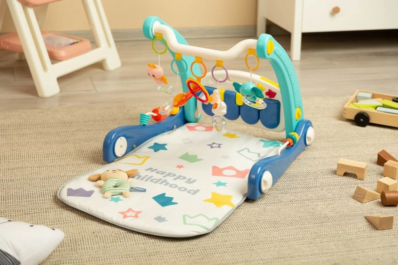 Toyz Chodítko pro děti, hrací deka, 2v1 - modré 