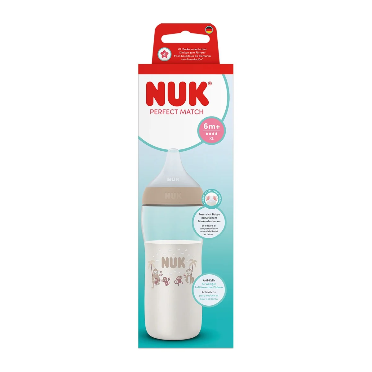 NUK Perfect Match Láhev XL 6m+ 360 ml 1 ks monkey