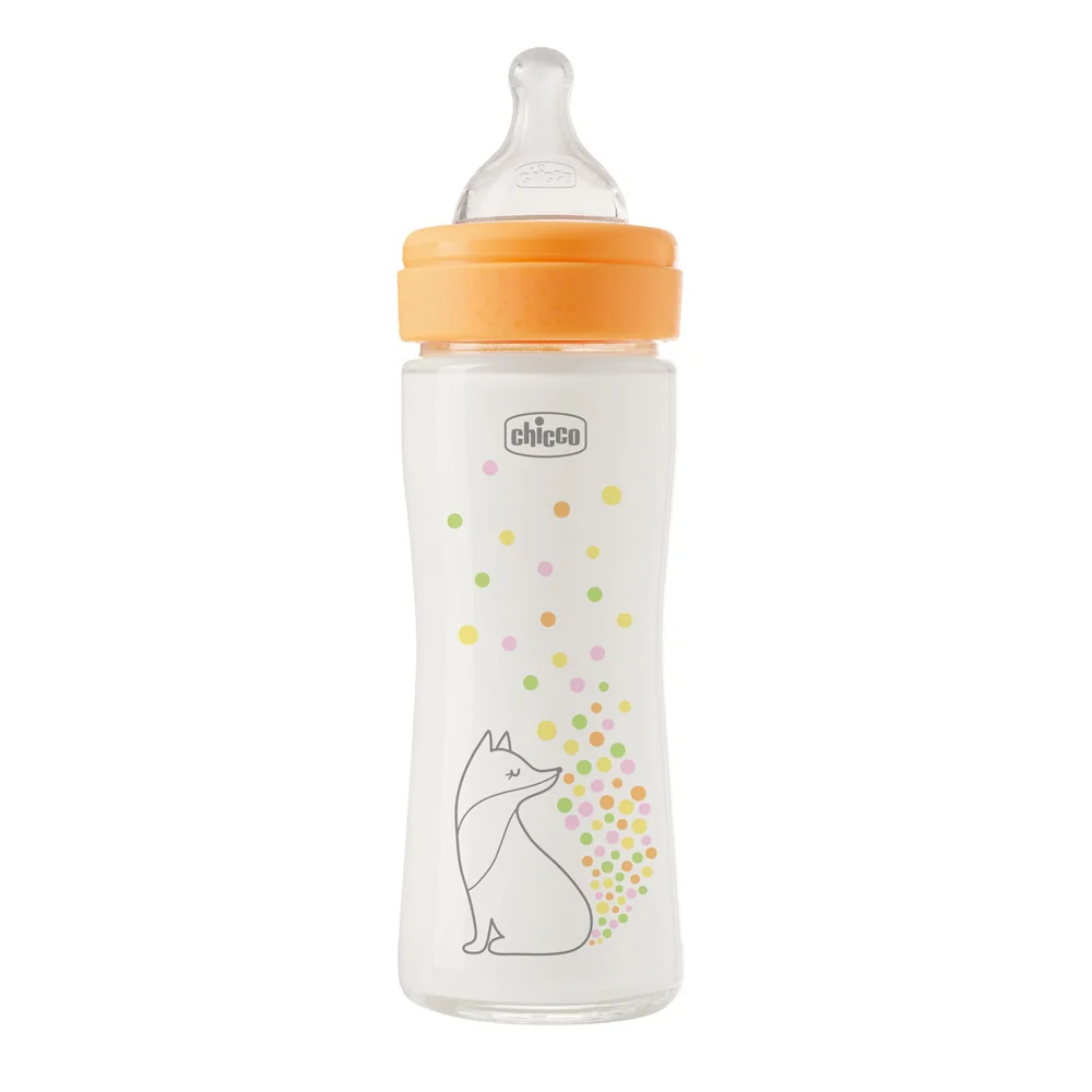 Chicco Kojenecká skleněná láhev Perfect Easy pomalý silikonový průtok 0m+ 240 ml pro dívky