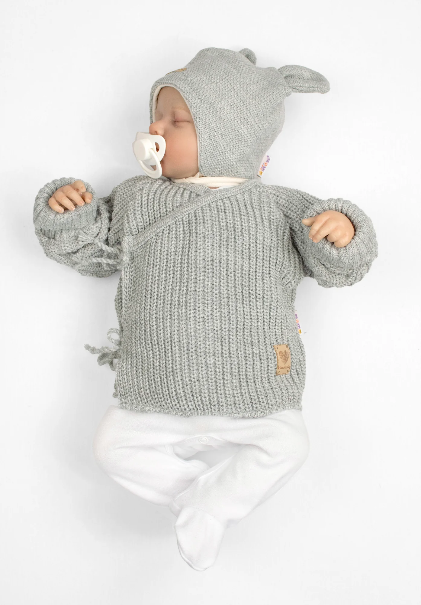 Baby Nellys Kojenecký svetřík, rostoucí, na zavazování na boku - šedý, 62/68