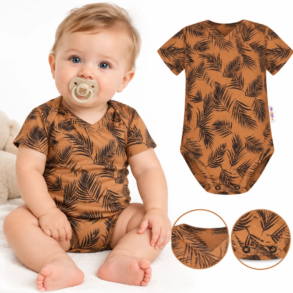 Baby Nellys Bavlněné body krátký rukáv, Palmy - medové vel. 80