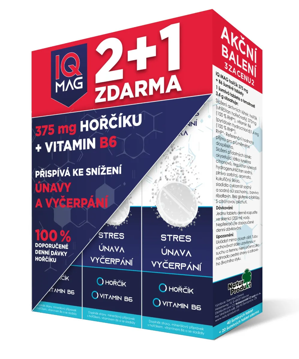 IQ Mag Hořčík 375 mg + vitamin B6 2+1 40+20 šumivých tablet