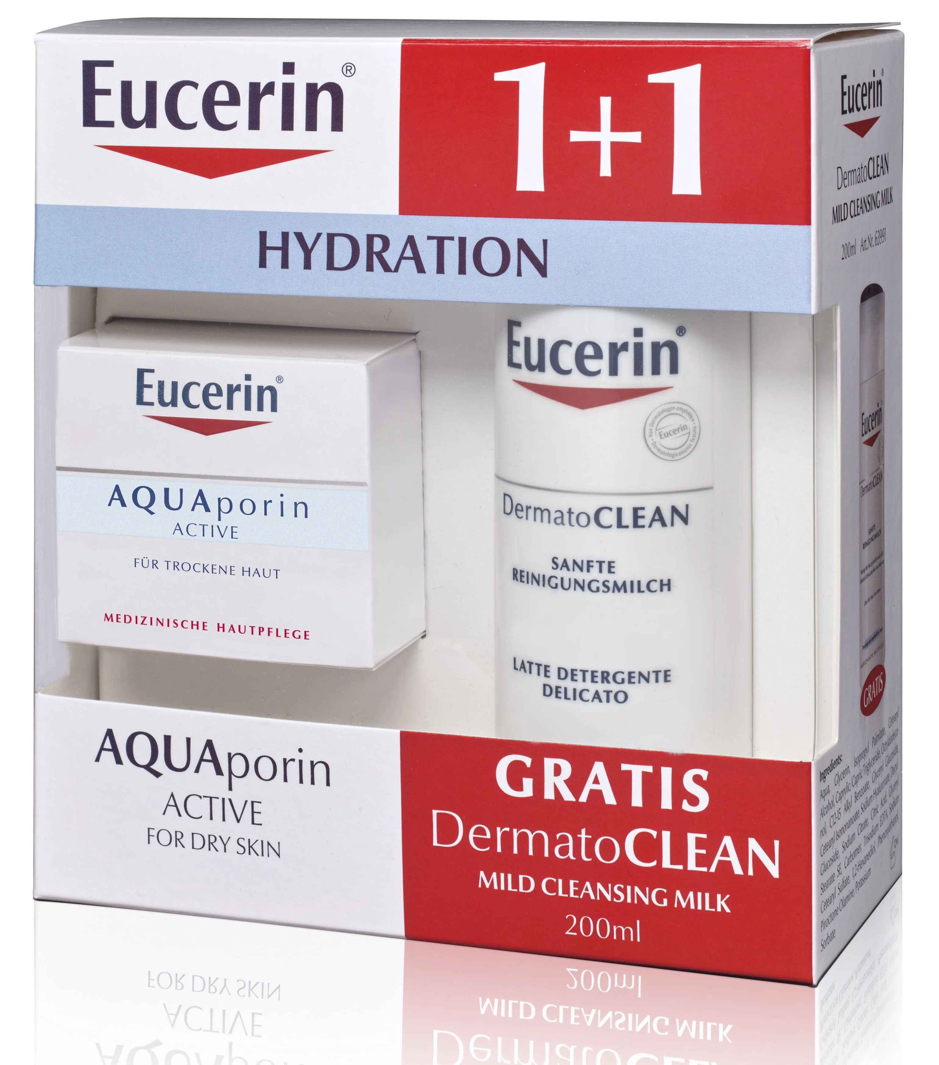 EUCERIN AQUAporin ACTIVE krém pro suchou pleť 50ml + DermatoCLEAN Čistící pleťové mléko 200ml