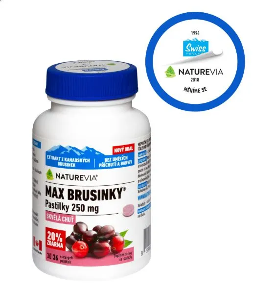 NatureVia Max brusinky pastilky 250 mg 30+6 pastilek