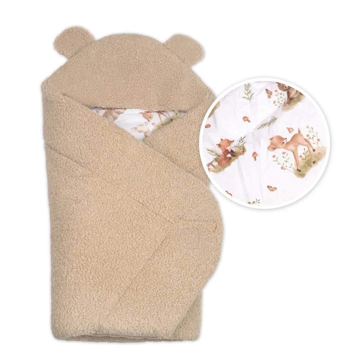 Baby Nellys Beránková zavinovačka s kapucí bavlna/beránek, Teddy - Srnka béžová, hnědá