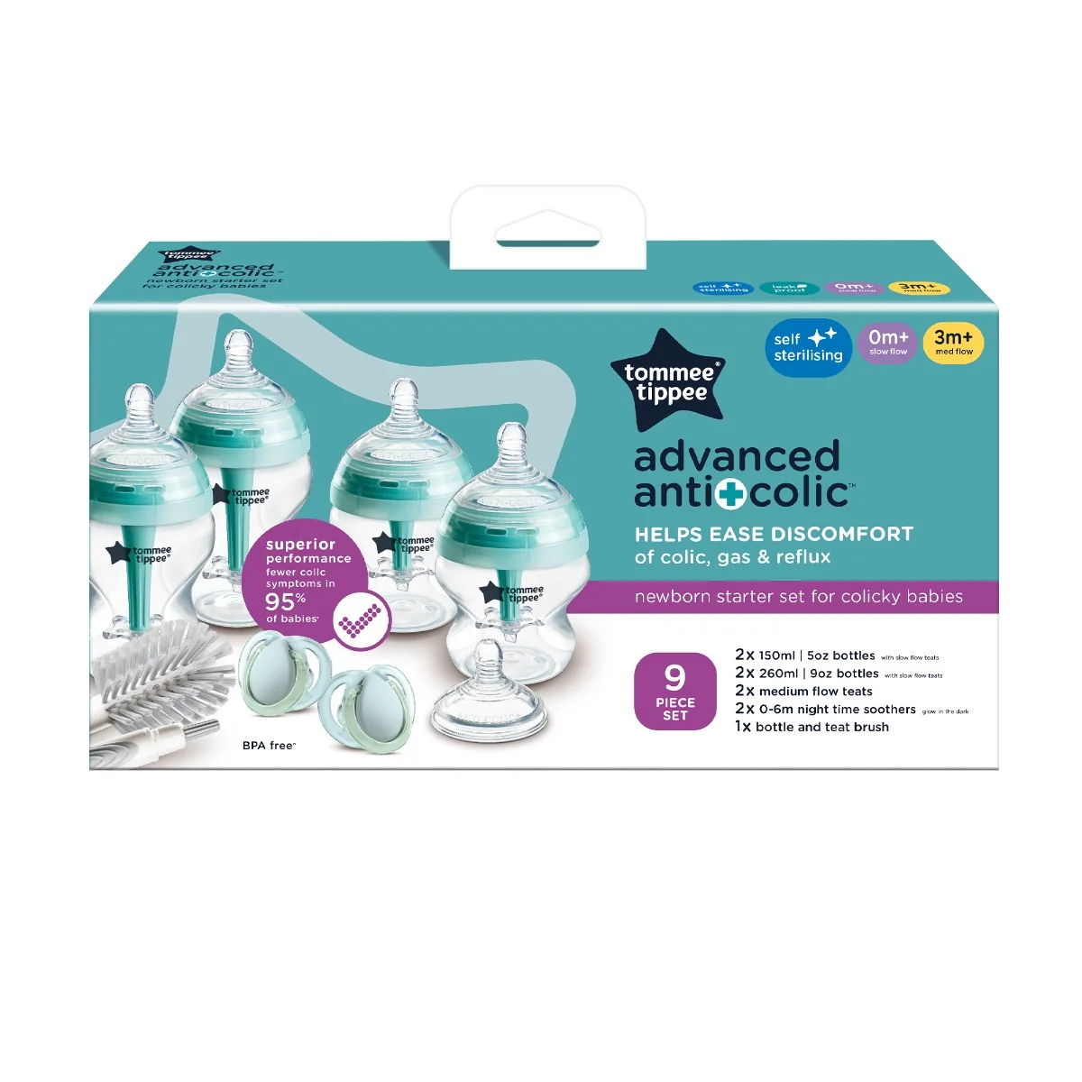 Tommee Tippee Advanced Anti-Colic Samosterilizační lahvičky 0m+ novorozenecký starter kit