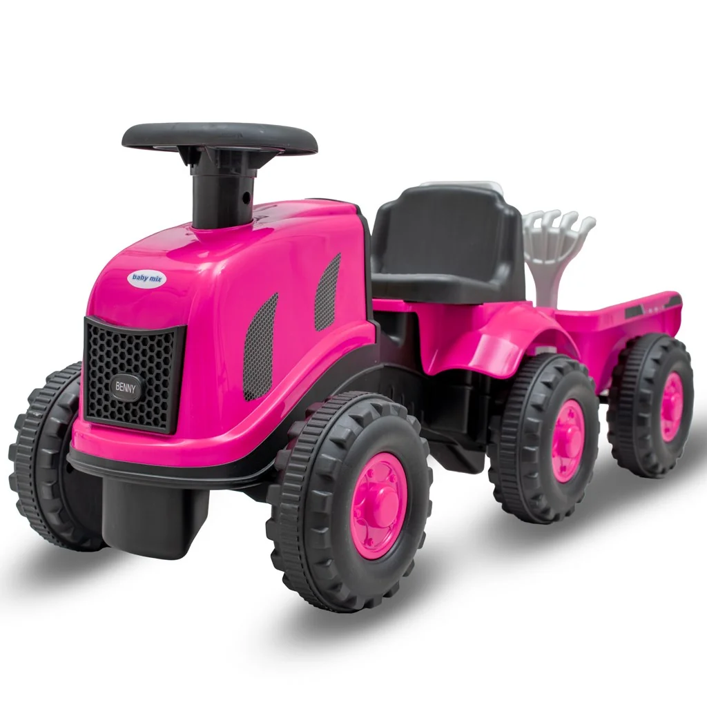 Baby Mix Dětské odrážedlo traktor s vlečkou Benny  růžový 
