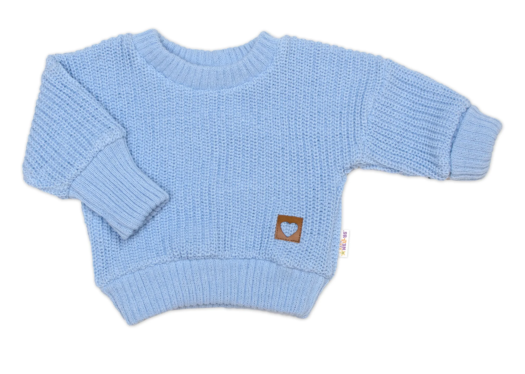 Baby Nellys Rostoucí oversize pletený svetřík pro miminko, sv. modrý vel.  68/74