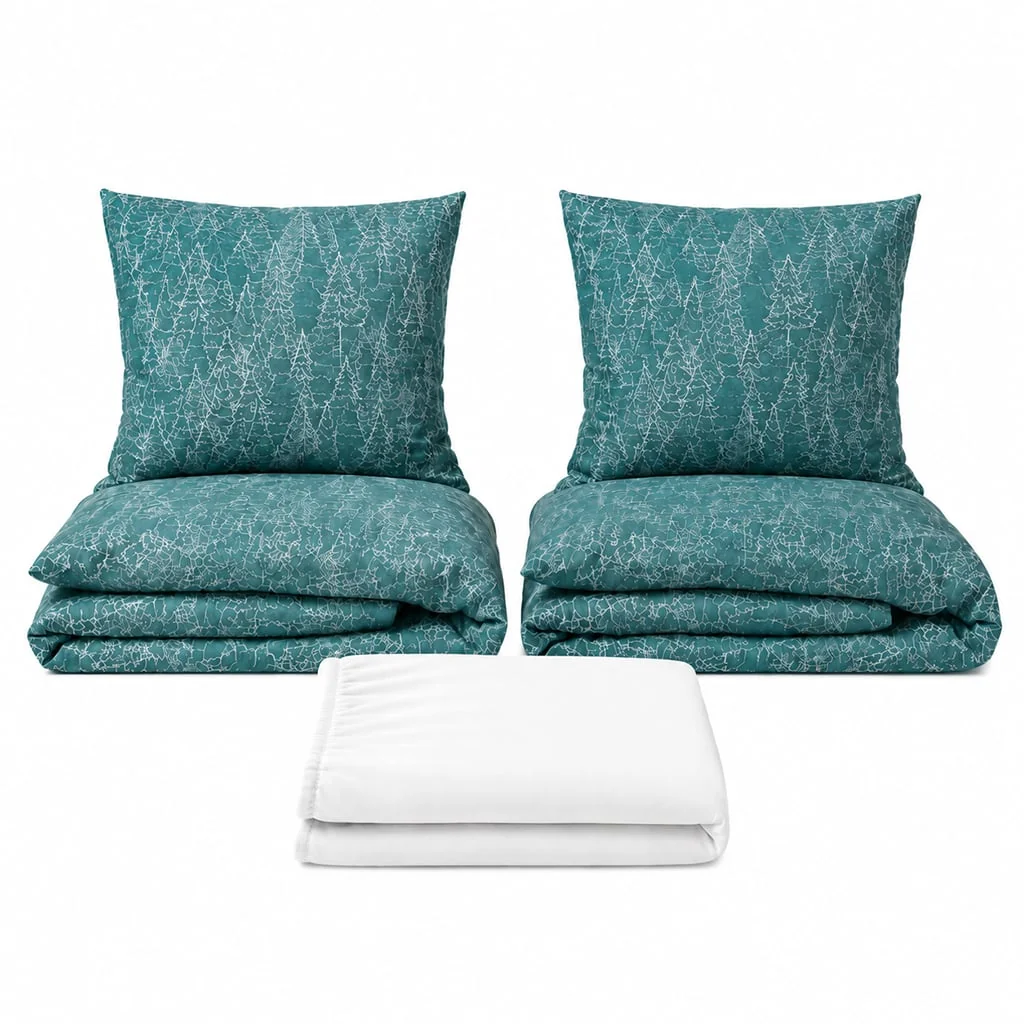 Povlečeme vše Set dvoulůžko Zimní les - 2x povlečení, prostěradlo 180x200 cm (048) bílá