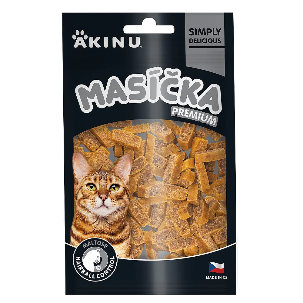 Akinu MASÍČKA PREMIUM Hairball Control pamlsek pro kočky 8 x 50 g