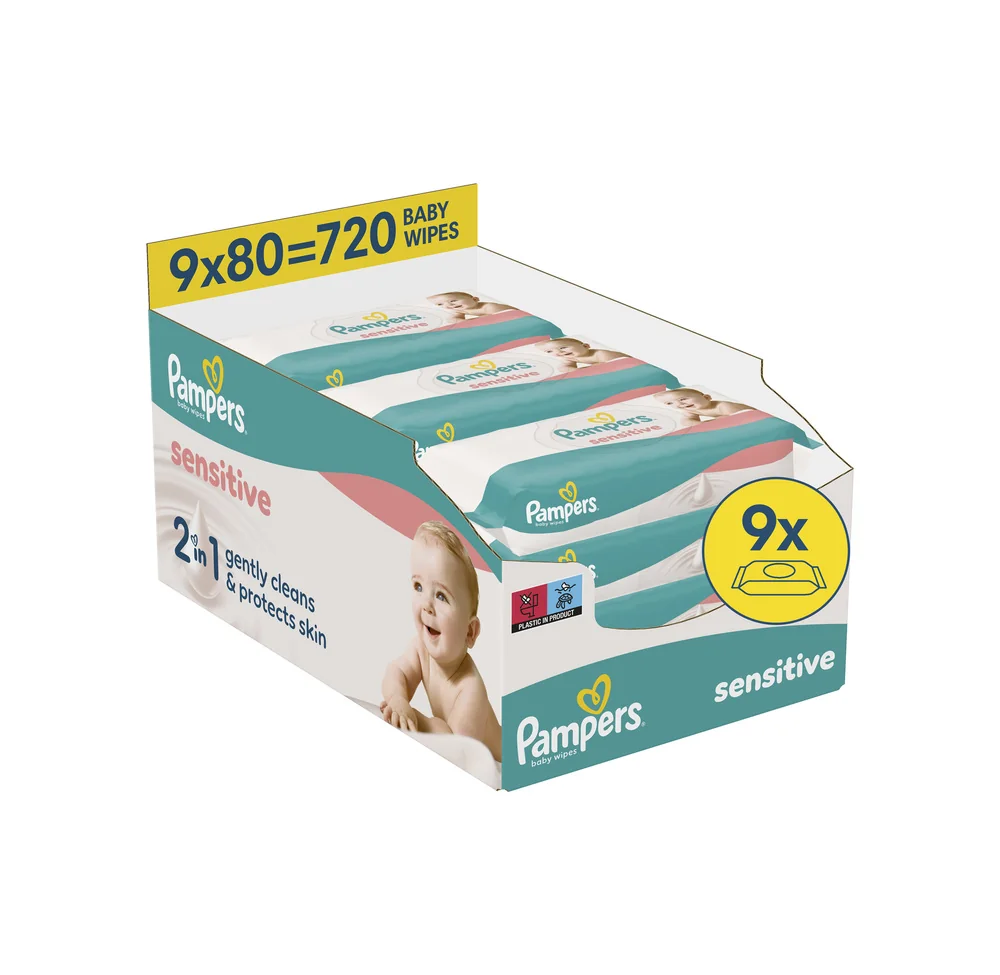 Pampers Sensitive Baby dětské čisticí ubrousky 9x80 ks