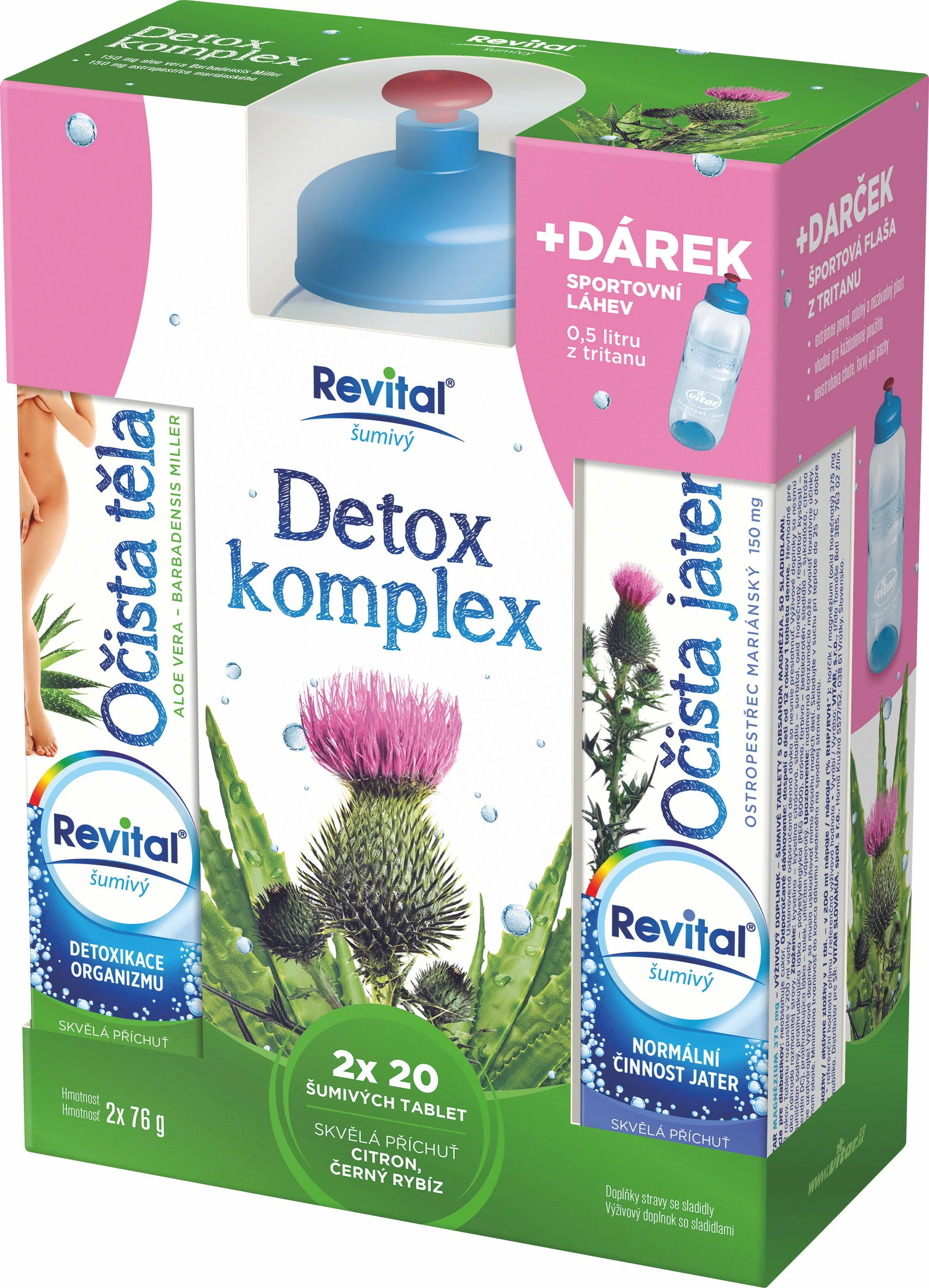 Revital Detox komplex 2x20 šumivých tablet + sportovní láhev