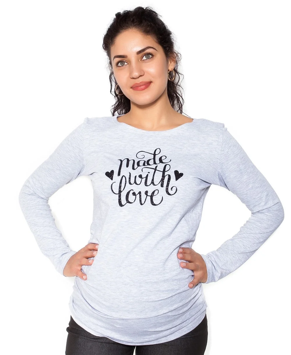 Be MaaMaa Těhotenské triko dlouhý rukáv Made with Love - šedé - XL