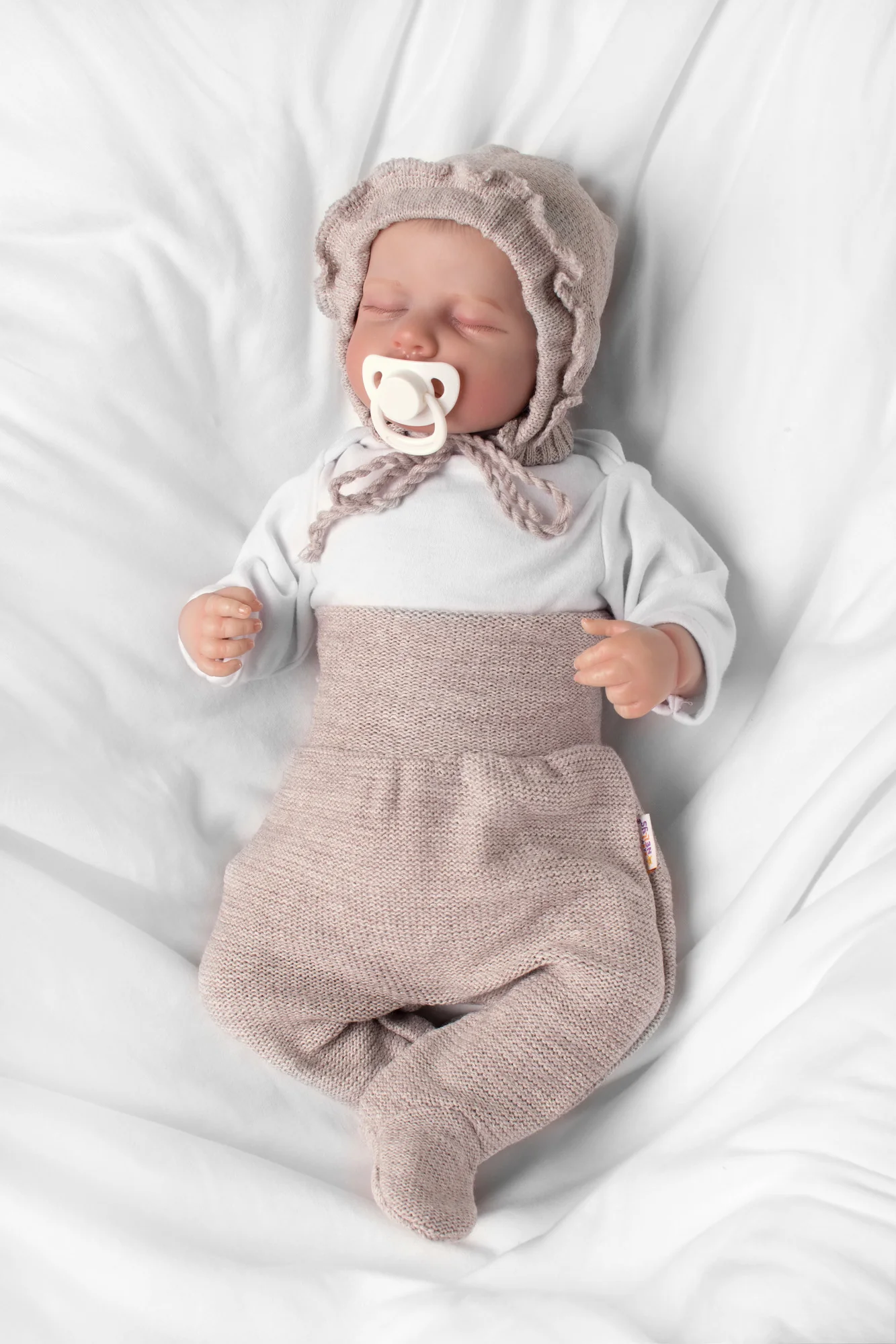 Baby Nellys Pletené kojenecké polodupačky Hand Made, béžové, vel. 56
