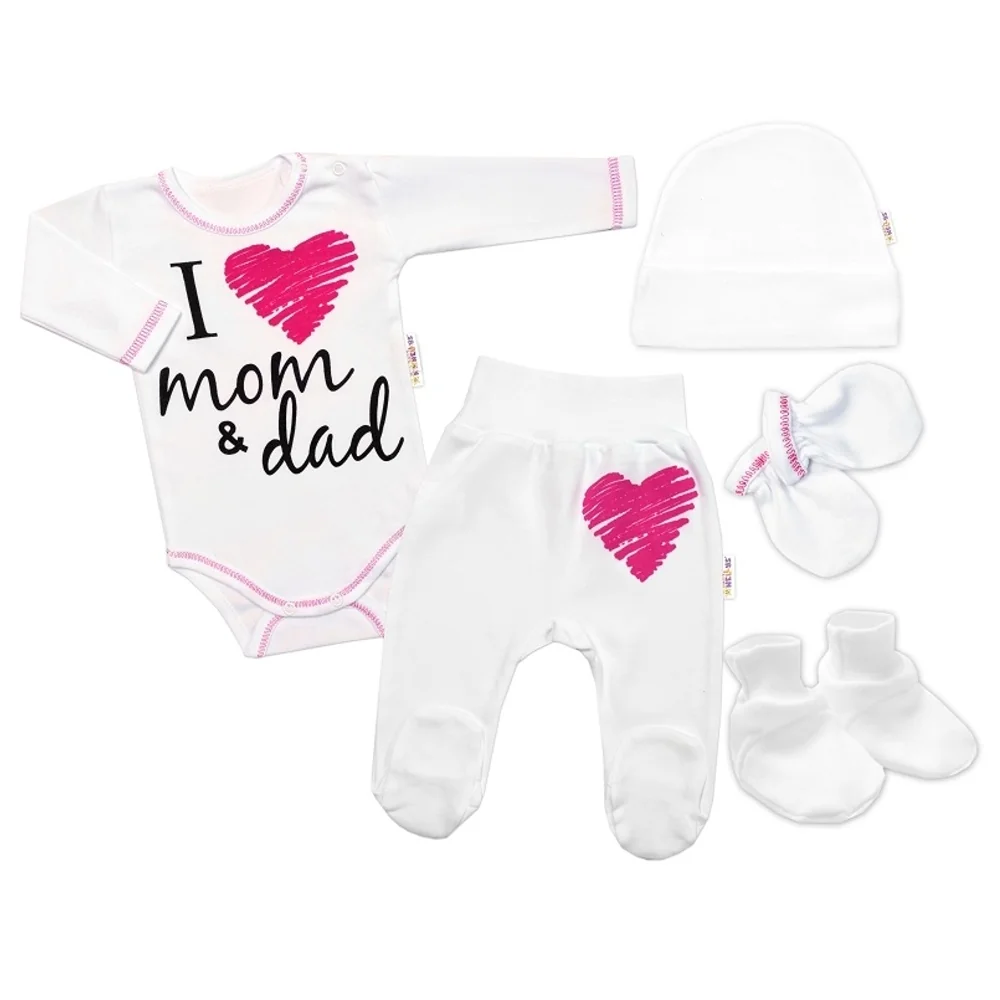 Baby Nellys 5-ti dílná soupravička do porodnice I love mom & dad, holka, vel.56