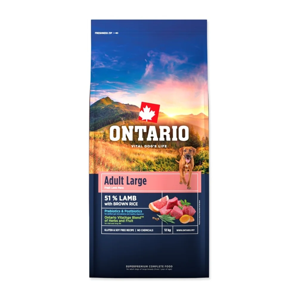 Ontario Adult Large Lamb & Brown Rice krmivo 12 kg