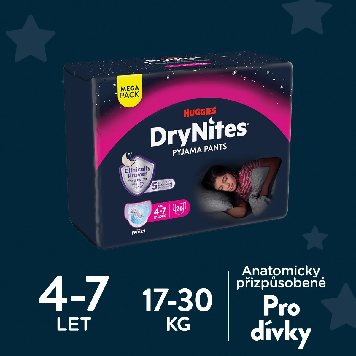 Huggies DryNites Natahovací kalhotky pro dívky 4–7 let 17–30 kg 26 ks
