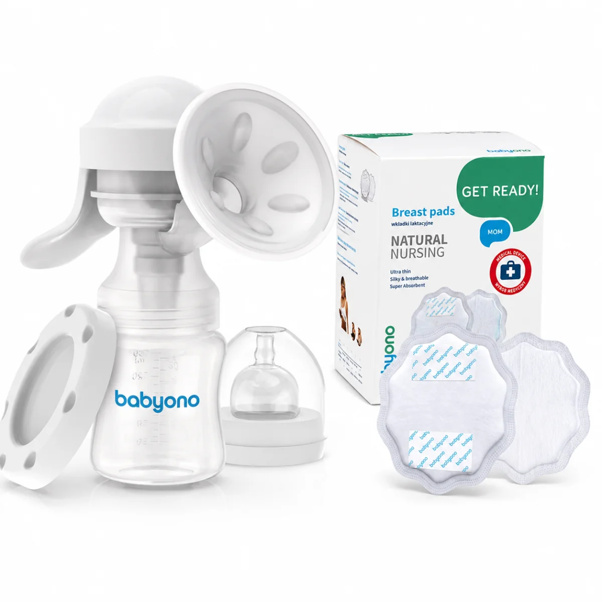 Babyono Ruční odsávačka mléka + Jednorázové ultratenké vložky do podprsenky 24 ks