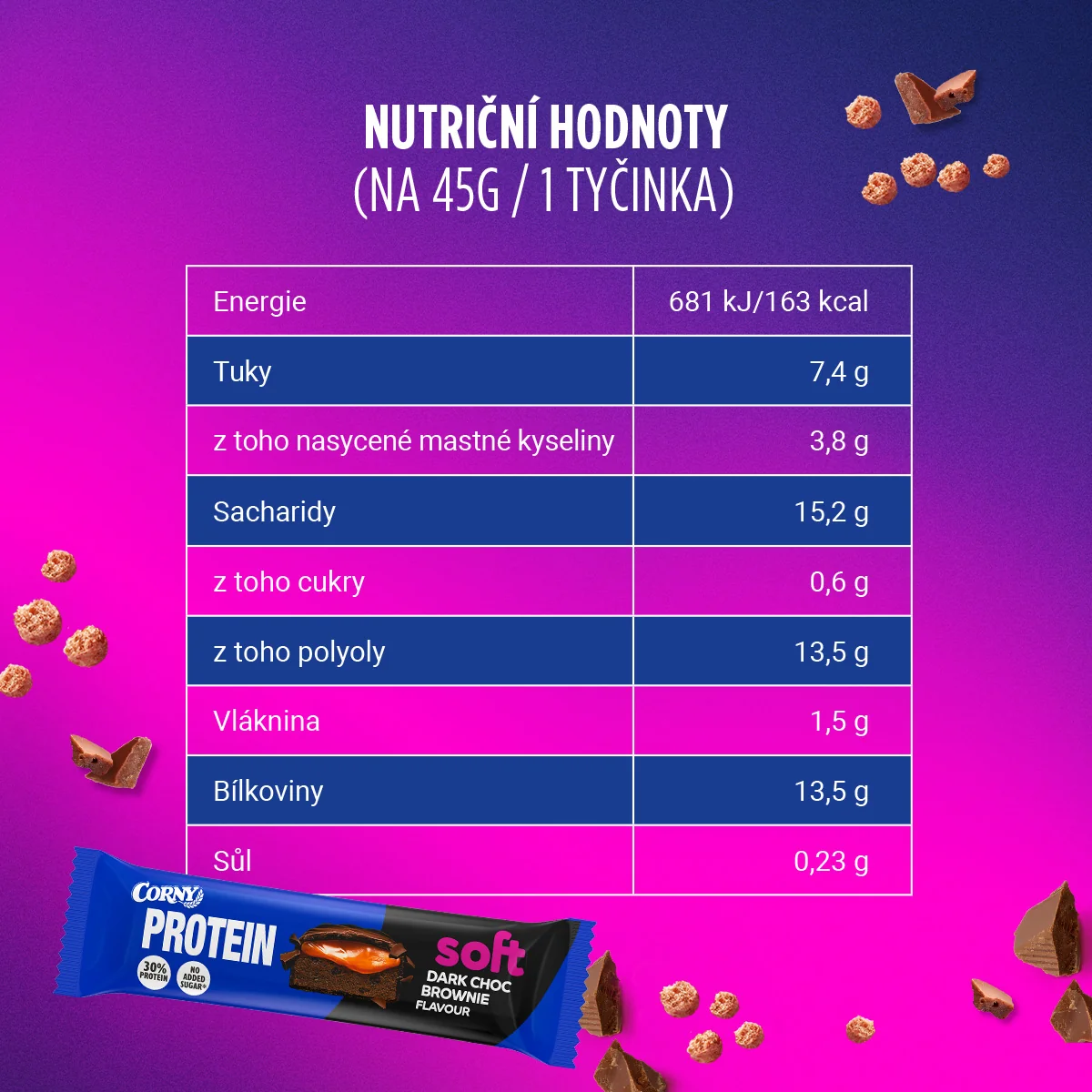 Corny Protein SOFT hořká čokoláda-brownie 45 g