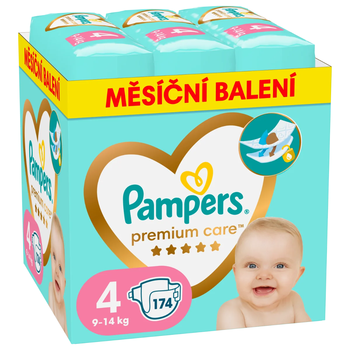 Pampers Premium Care vel. 4 9–14 kg dětské pleny 174 ks