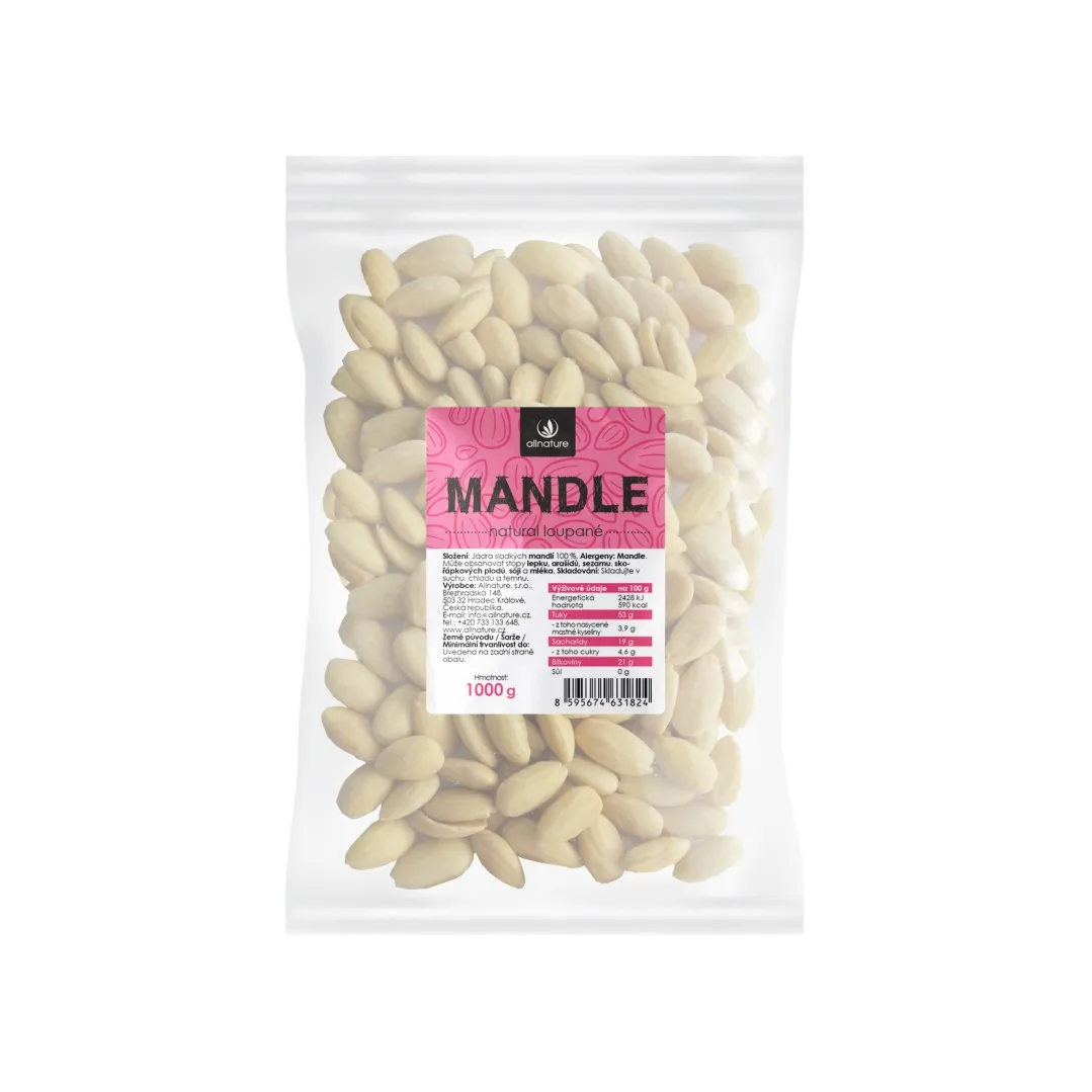 Allnature Mandle loupané jádra 1000 g