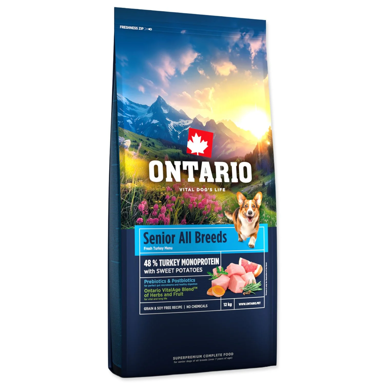 Ontario Krmivo Senior All Breeds Monoprotein Turkey & Sweet Potatoes 12kg