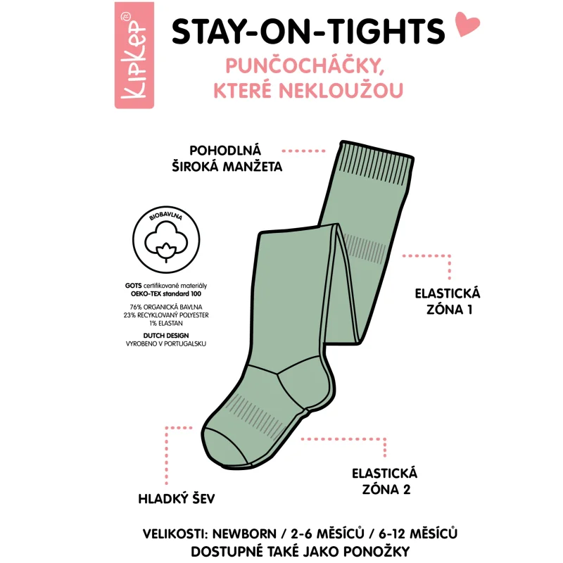 KipKep dětské punčocháče Stay-on-Tights 6-12m Calming Green