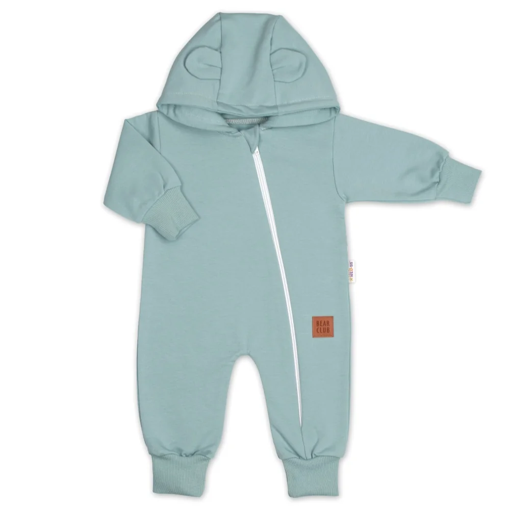 Baby Nellys Rostoucí teplákový overal, čepice, botky, 3D, Nature - ledově mátový, 56/62