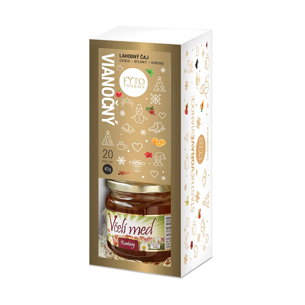 Fytopharma Dárková kazeta Vánoční čaj 20 sáčků + květový med 250 g