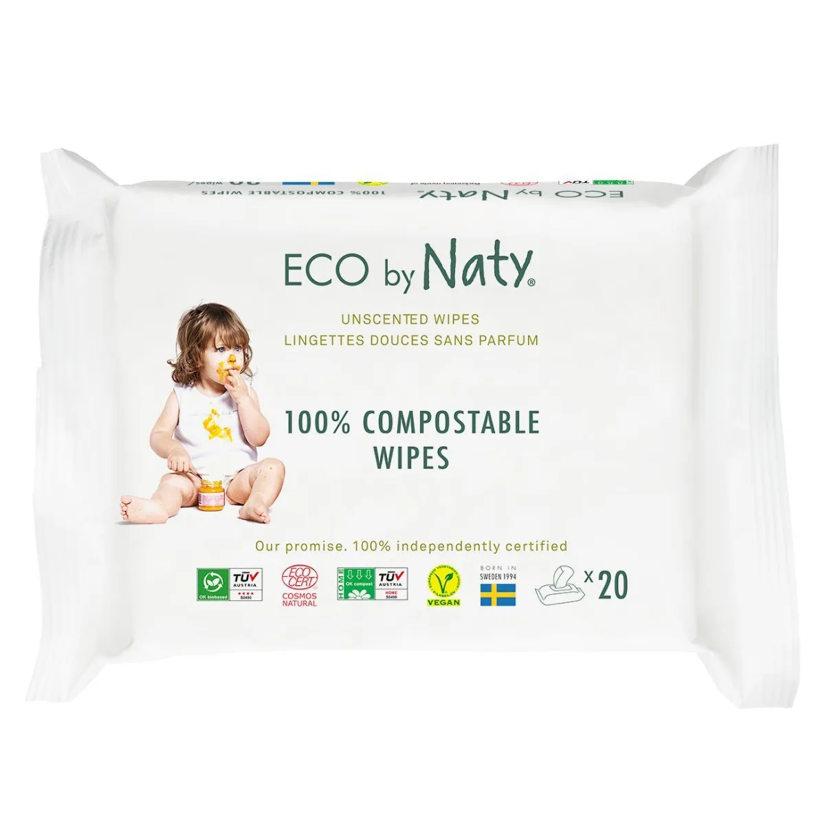 ECO by Naty Vlhčené ubrousky bez vůně pro citlivou pokožku 20 ks