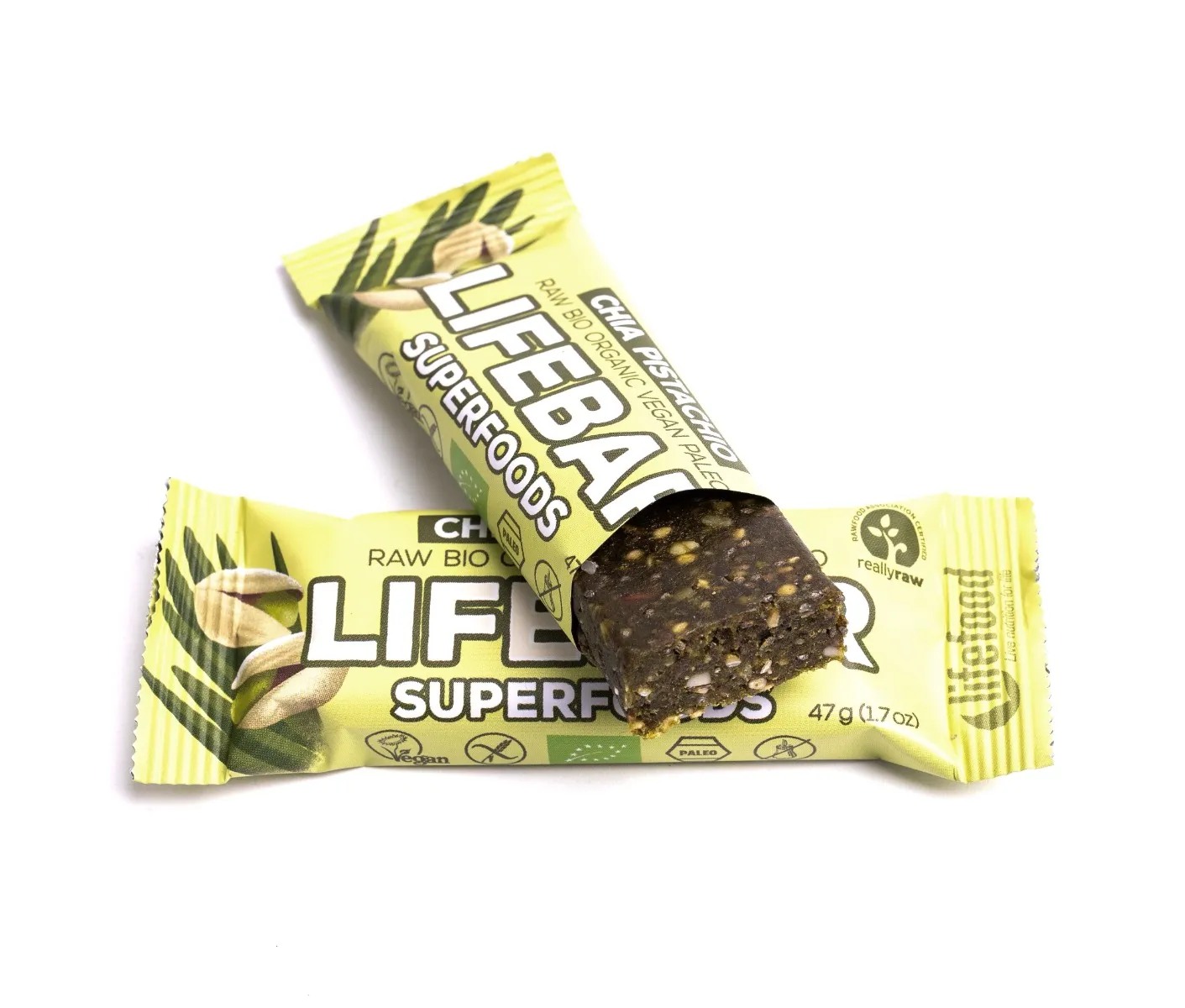 LifeFood Lifebar Superfoods tyčinka Chia Pistachio RAW BIO