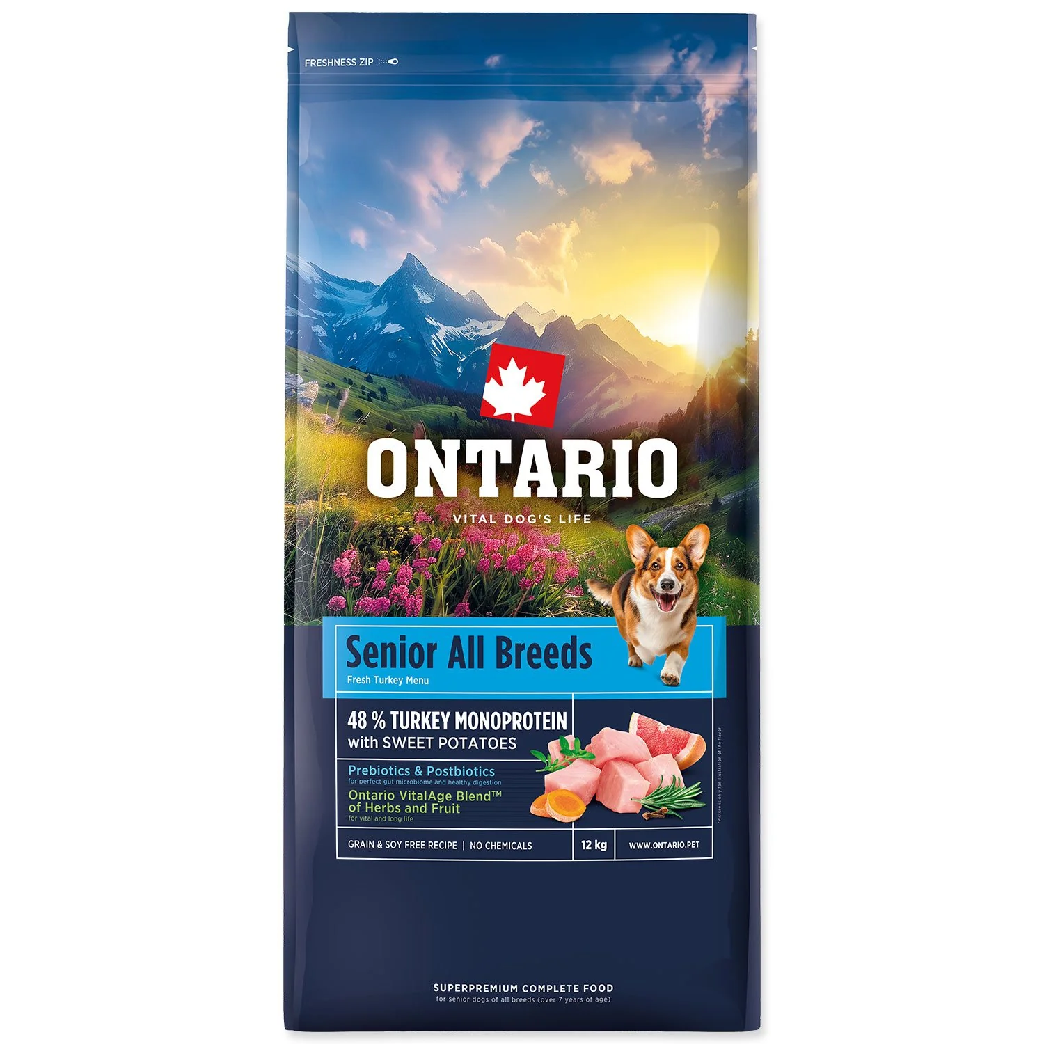 Ontario Krmivo Senior All Breeds Monoprotein Turkey & Sweet Potatoes 12kg