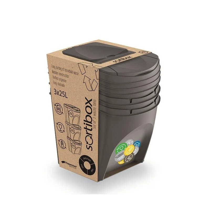 prosperplast Odpadkový koš SORTIBOX 3 x 25 l šedý
