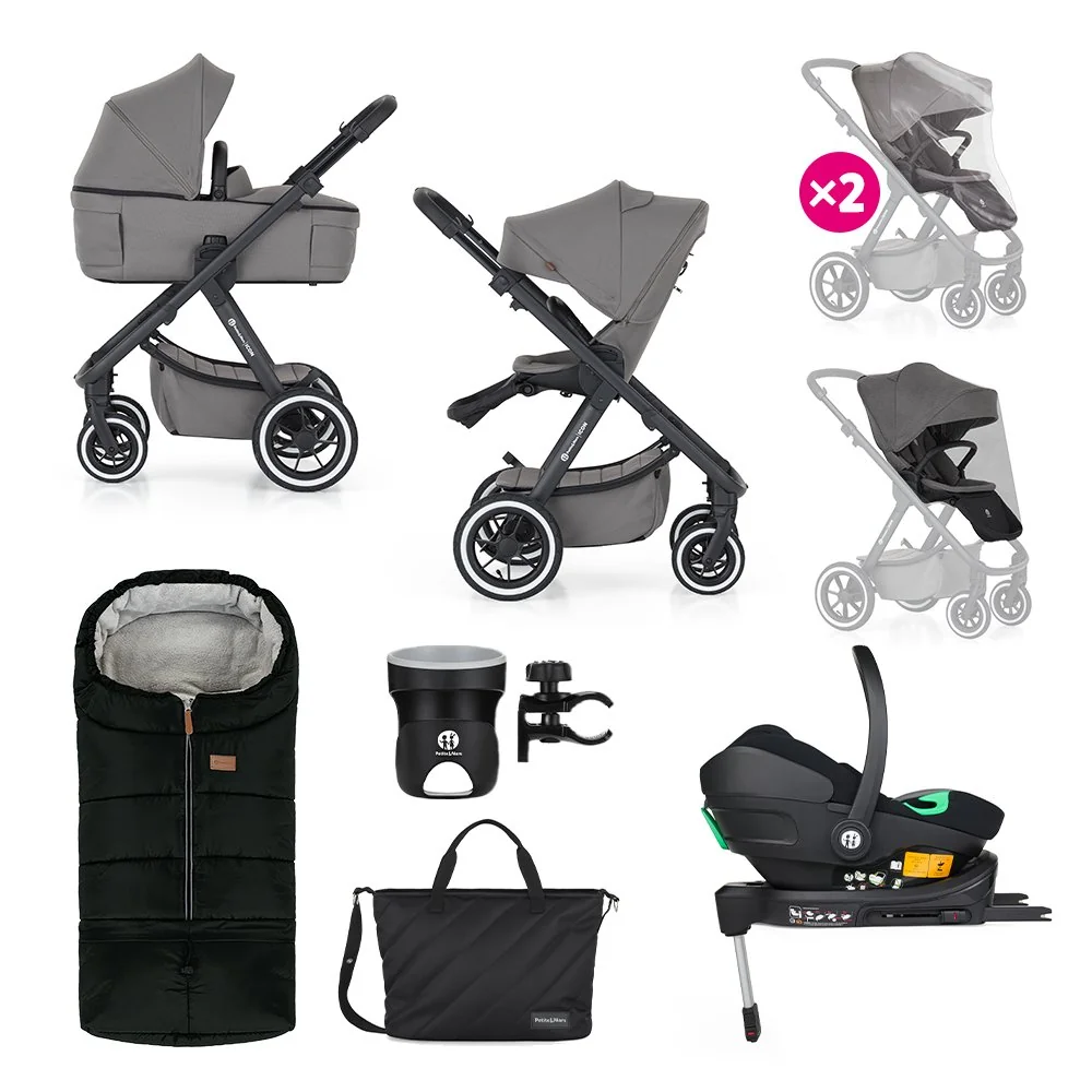 Petite&Mars Kočárek kombinovaný ICON 2v1 Dove Grey XXL AIR + autosedačka, základna