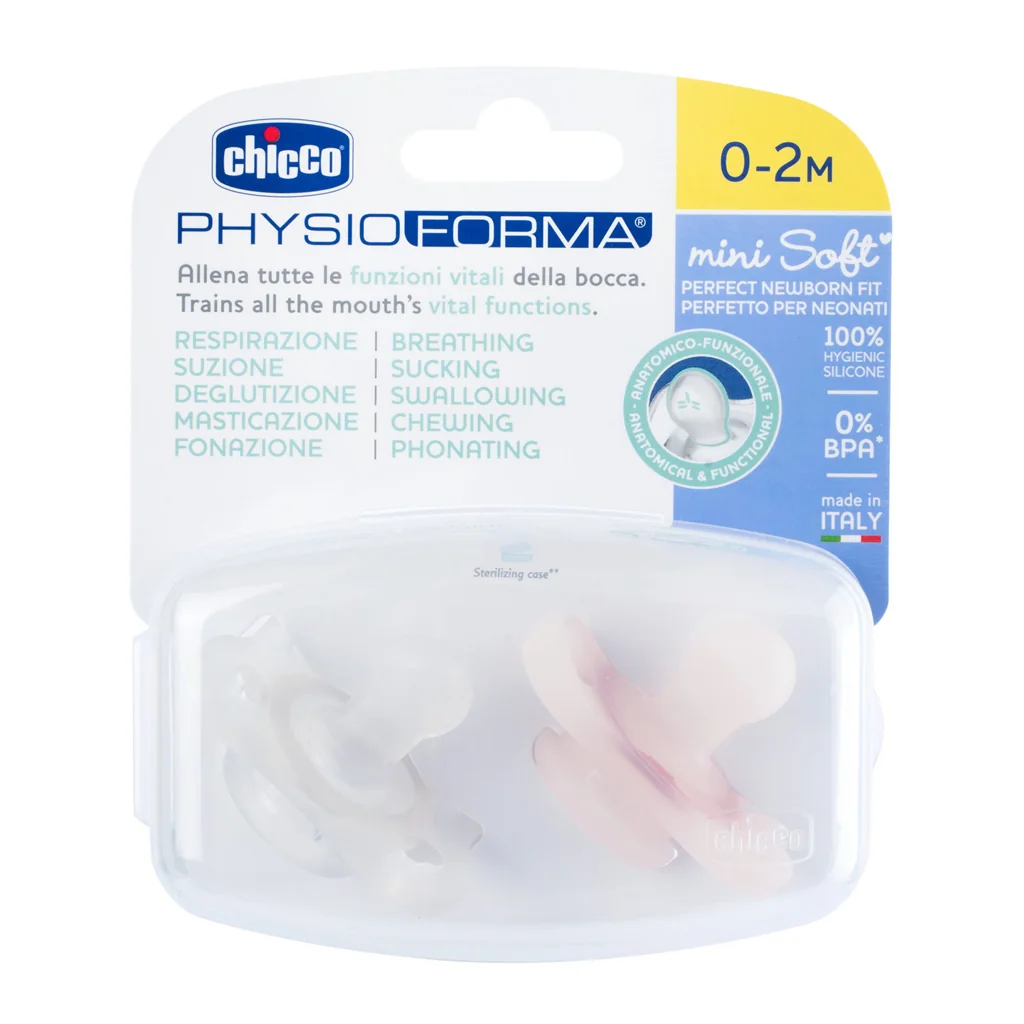Chicco Dudlík Physioforma® Mini Soft silikonový holčičí 0–2 m 2 ks