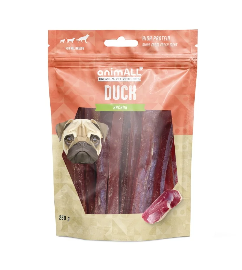 animALL Měkké kachní proužky pamlsky pro psy 250 g