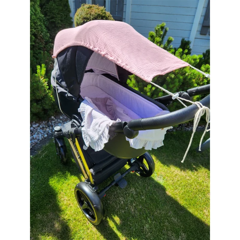 Baby Nellys Mušelínová sluneční stříška na kočárek NATURE - pudrově růžová