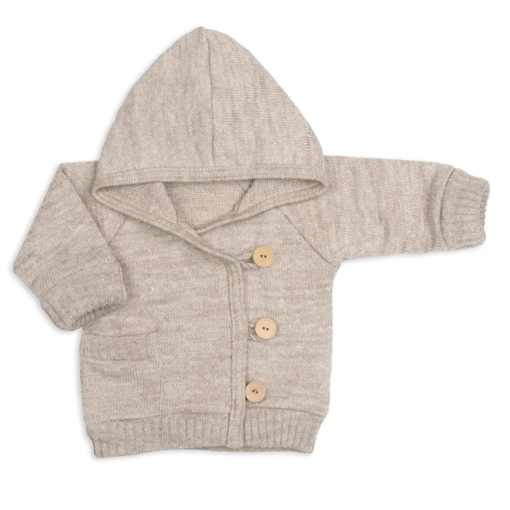 Baby Nellys Rostoucí pletený svetřík s kapucí, zapínání knoflíčky - béžový, vel. 68/74 