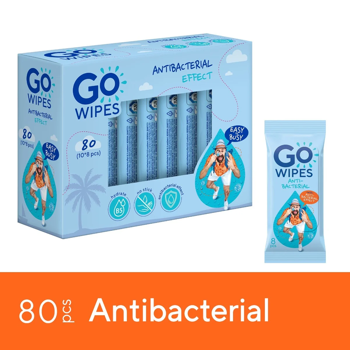 GoWipes Osvěžující vlhčené ubrousky s antibakteriálním účinkem Plastic Free 10x8 ks