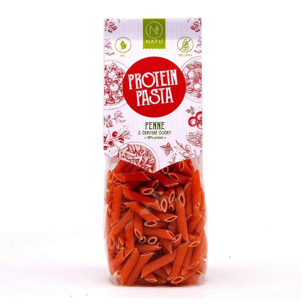 NATU Protein Pasta Penne červená čočka BIO 250 g