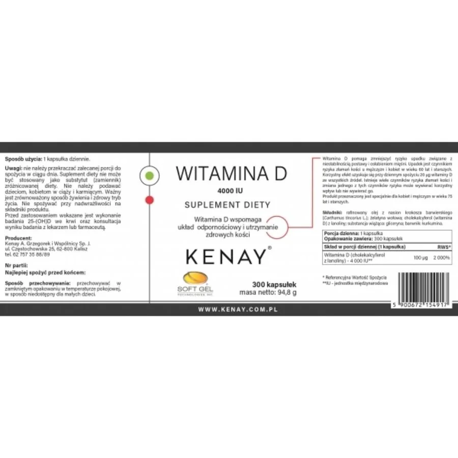 Kenay Vitamin D3 4000 IU 300 kapslí