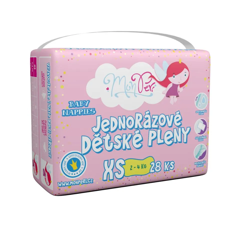 MonPeri Klasik XS 2-4 kg dětské plenky 28 ks