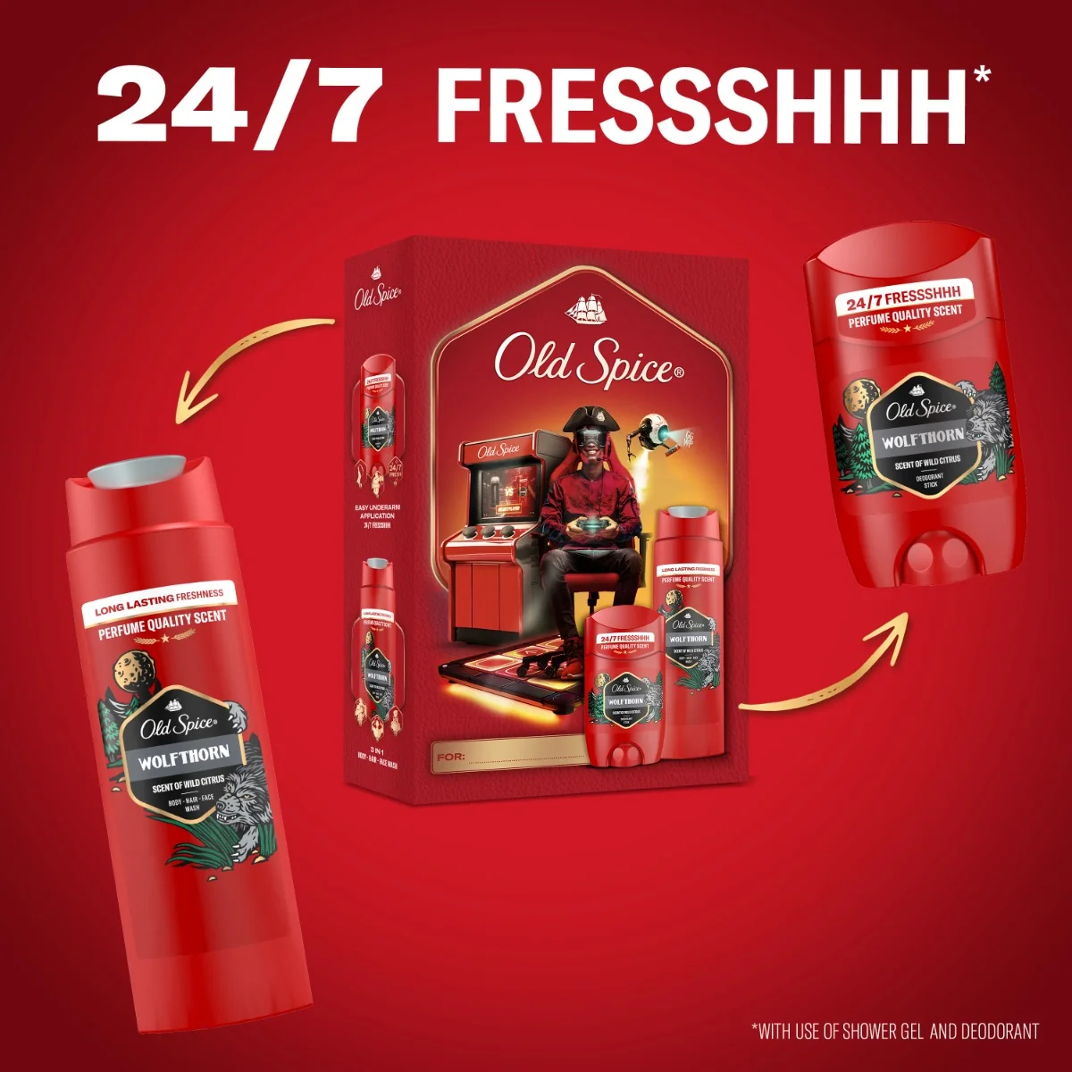 Old Spice Xmass sada Wolfthorn tuhý deodorant a sprchový gel 50 ml + 250 ml