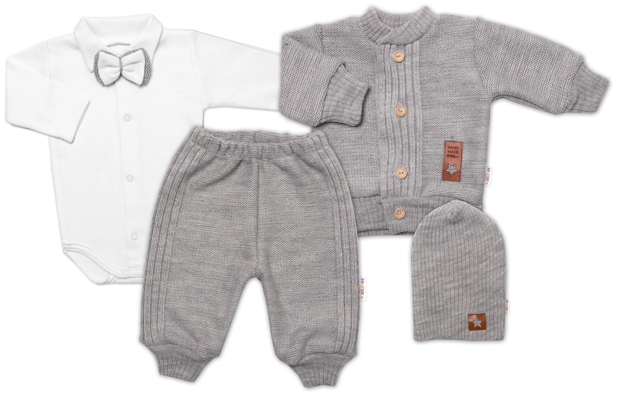 Baby Nellys 5D pletená sada, Boy - šedá, 68 